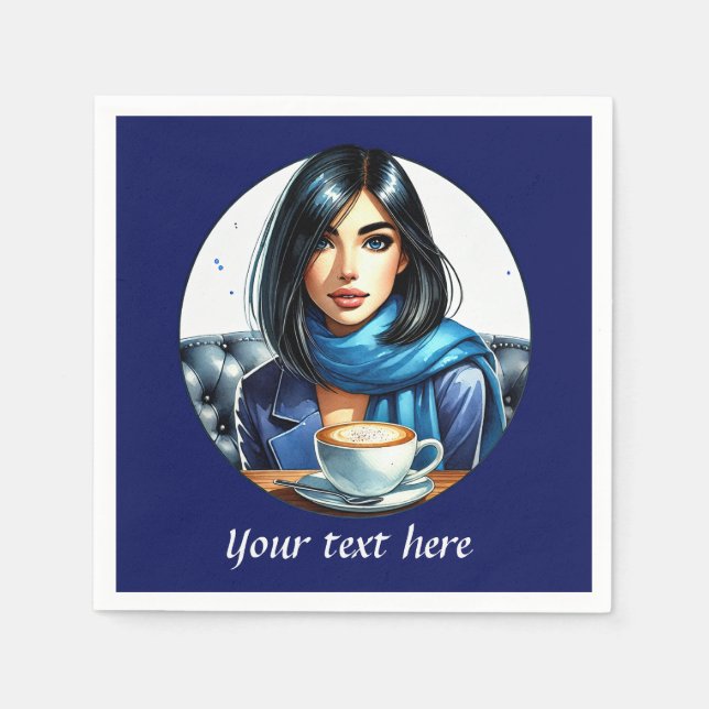 Cute add your text coffee lady  napkin (Front)