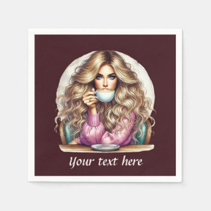Cute add your text coffee lady napkin