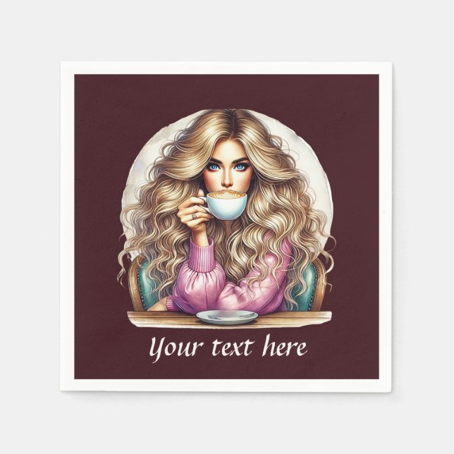 Cute add your text coffee lady napkin (Front)