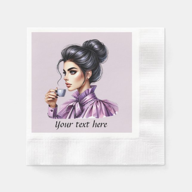 Cute add your text coffee lady  napkin (Front)