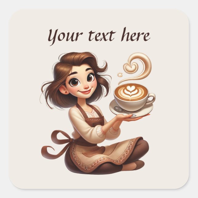 Cute add your text coffee shop  square sticker (Front)