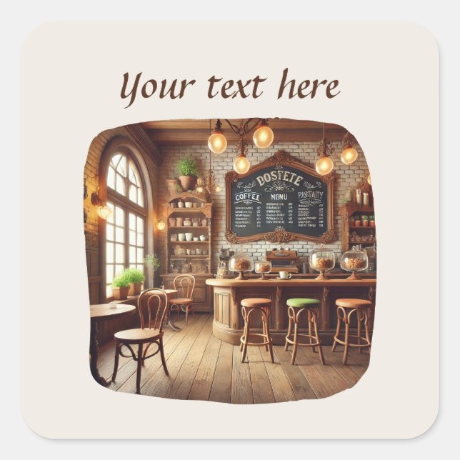 Cute add your text coffee shop square sticker (Front)