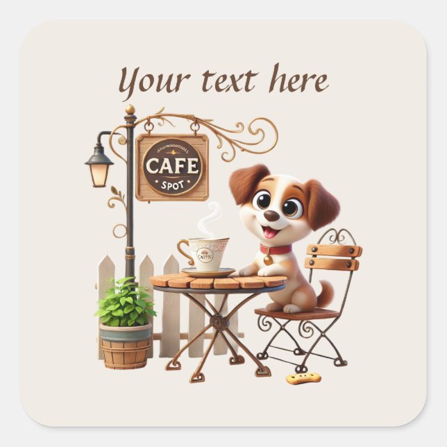 Cute add your text coffee shop  square sticker (Front)