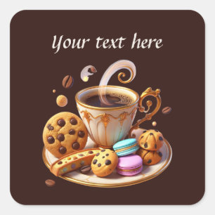 Cute add your text coffee shop  square sticker