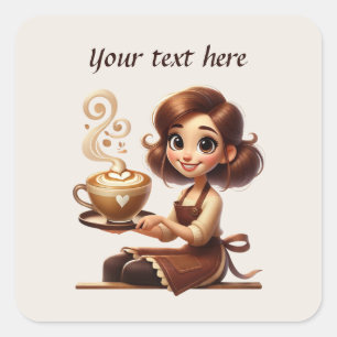 Cute add your text coffee shop  square sticker