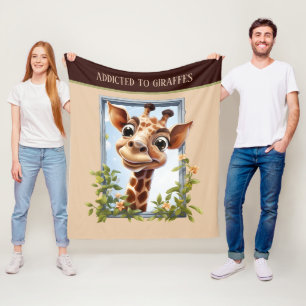 cute addicted giraffe add text animal jungle fleece blanket