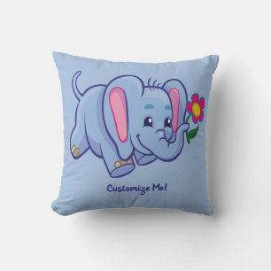 Cute & Adorable Baby Elephant Blue Personalised Cushion