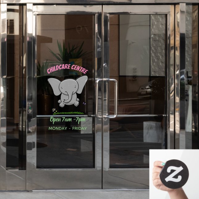 Cute adorable baby elephant cartoon illustration (Office Door)