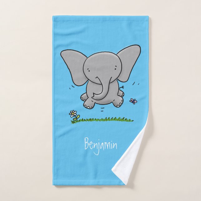 Cute adorable baby elephant cartoon illustration bath towel set (Hand Towel)
