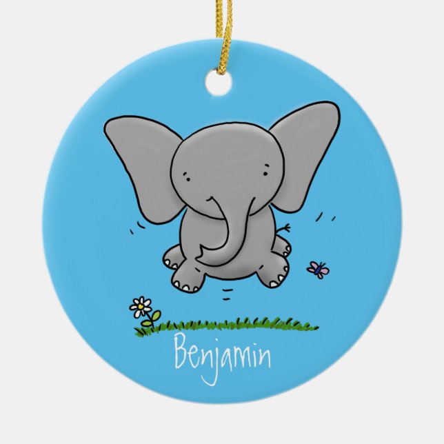 Cute adorable baby elephant cartoon illustration ceramic ornament (Front)