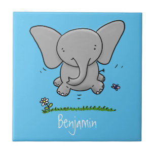 Cute adorable baby elephant cartoon illustration ceramic tile