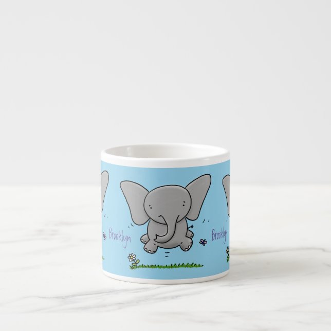 Cute adorable baby elephant cartoon illustration espresso cup (Front)