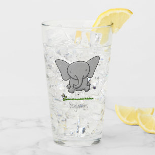 Cute adorable baby elephant cartoon illustration glass