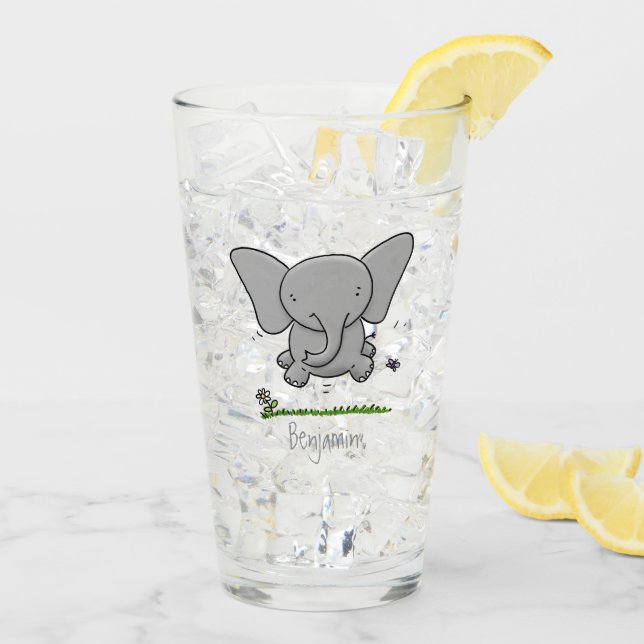 Cute adorable baby elephant cartoon illustration glass (Back Ice)