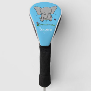 Cute adorable baby elephant cartoon illustration golf head cover