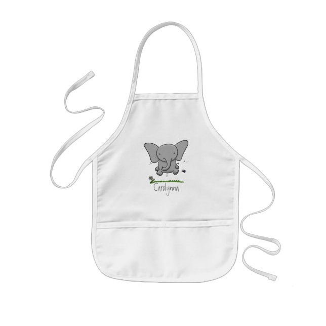 Cute adorable baby elephant cartoon illustration kids apron (Front)