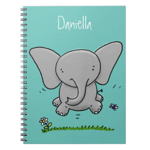 Cute adorable baby elephant cartoon illustration notebook