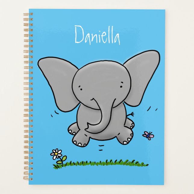 Cute adorable baby elephant cartoon illustration planner (Front)
