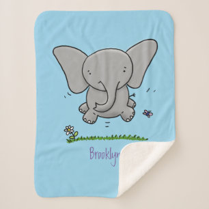Cute adorable baby elephant cartoon illustration sherpa blanket