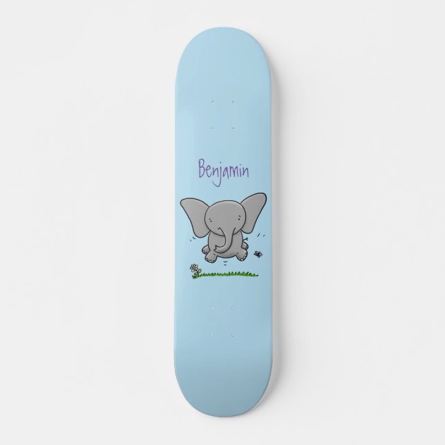 Cute adorable baby elephant cartoon illustration skateboard (Front)