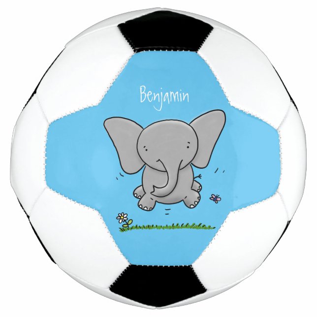 Cute adorable baby elephant cartoon illustration soccer ball (Front)