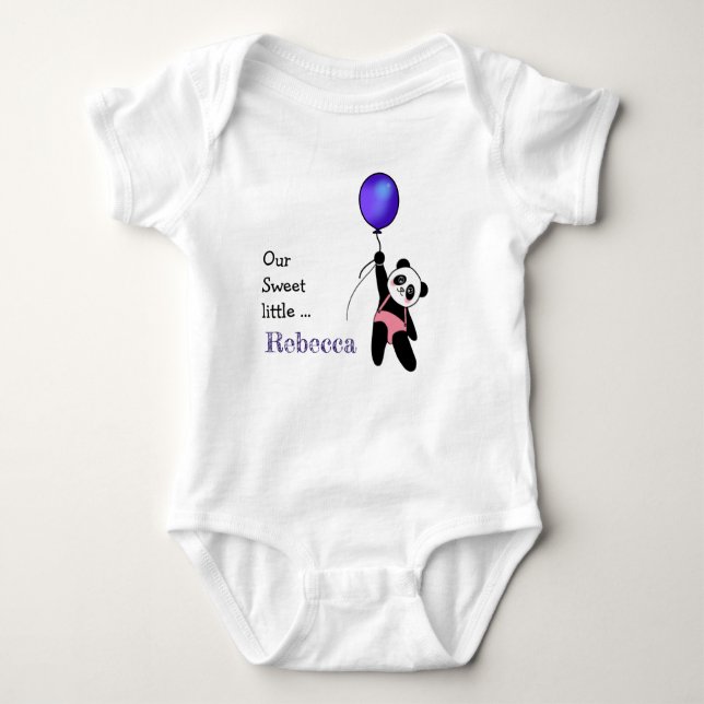 Cute Adorable Baby Panda with Blue Balloon  Baby Bodysuit (Front)