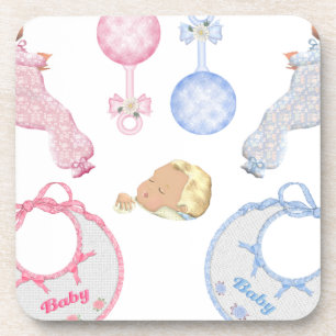 Cute Adorable Baby Shower Crib Nursery Footprints Coaster