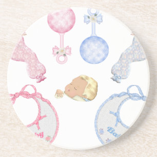 Cute Adorable Baby Shower Crib Nursery Footprints Coaster