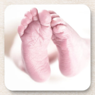 Cute Adorable Baby Shower Crib Nursery Footprints Coaster