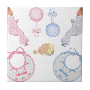 Cute Adorable Baby Shower Crib Nursery Footprints Tile