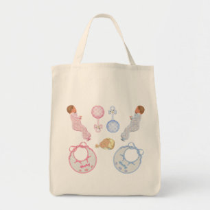 Cute Adorable Baby Shower Crib Nursery Footprints Tote Bag