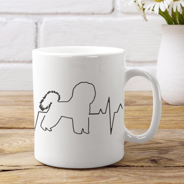 Cute Adorable Bichon Frisé Valentine's Heartbeat  Coffee Mug (Creator Uploaded)