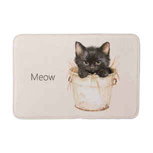 Cute Adorable Black Cat in Bucket Bath Mat
