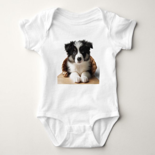 Cute Adorable Border Collie Puppy Dog  Baby Bodysuit (Front)