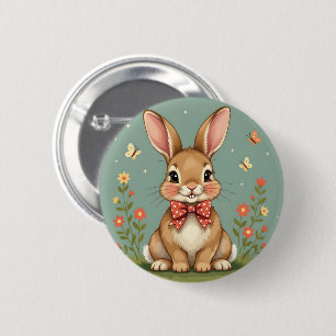 Cute adorable brown bunny with bow tie 6 cm round badge