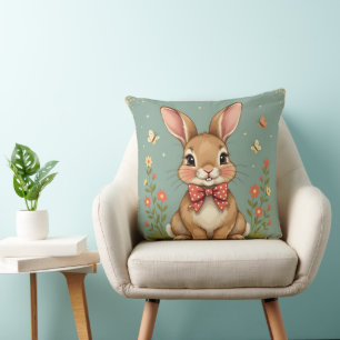 Cute adorable brown bunny with bow tie cushion
