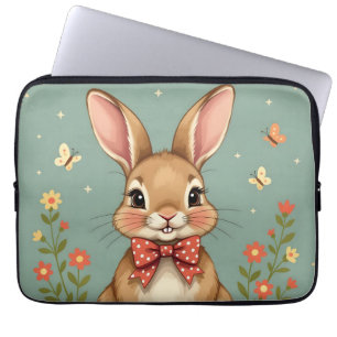 Cute adorable brown bunny with bow tie laptop sleeve