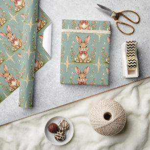 Cute adorable brown bunny with bow tie wrapping paper