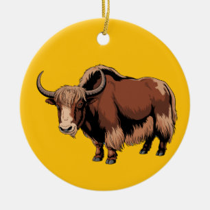 Cute & adorable brown Yak  Ceramic Ornament