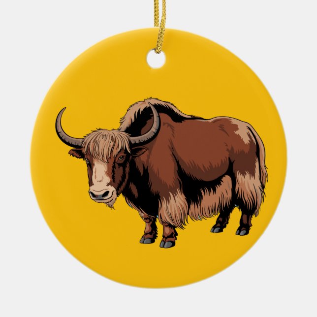 Cute & adorable brown Yak  Ceramic Ornament (Front)