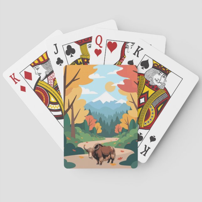 Cute & adorable brown yak playing cards (Back)