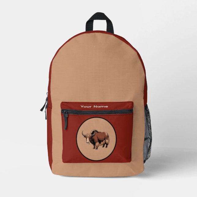 Cute & adorable brown Yak  Printed Backpack (Front)
