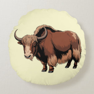Cute & adorable brown Yak  Round Cushion