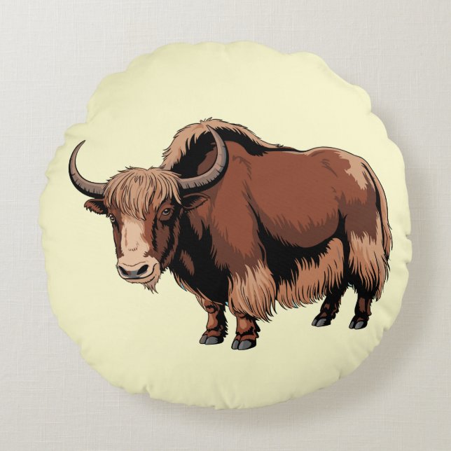 Cute & adorable brown Yak  Round Cushion (Front)