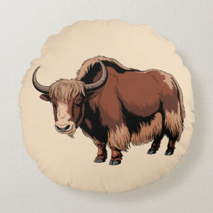 Cute & adorable brown Yak  Round Cushion