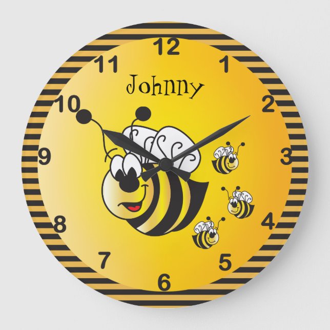 Cute Adorable  🐝 Bumble Bees with a Golden Yellow Large Clock (Front)