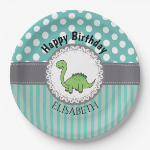 Cute adorable cartoon baby dinosaur paper plate