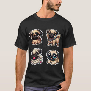 Cute adorable cartoon drawings of four cute pugs s T-Shirt