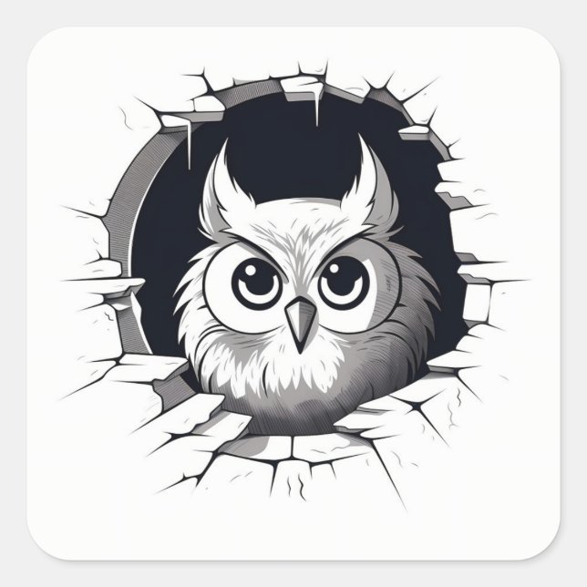 Cute Adorable Cartoon Owl Peeking out from a Hole  Square Sticker (Front)