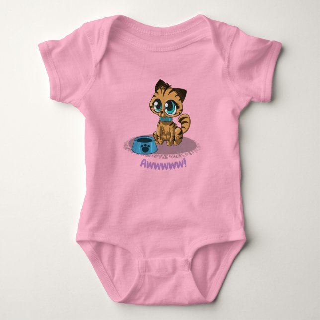 Cute Adorable Cat and Chick Graphic Baby Bodysuit (Front)